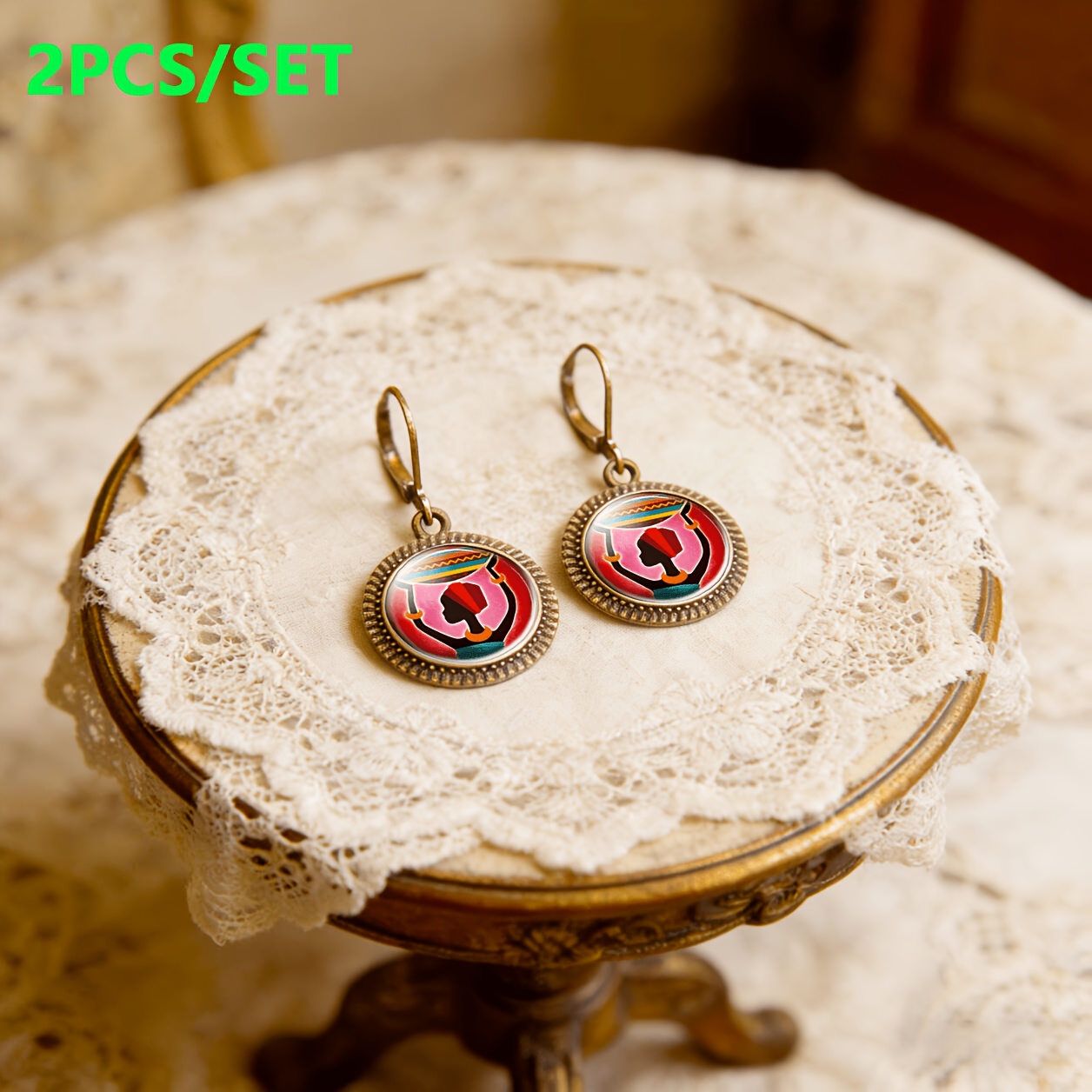 2pcs Classic Teal Drop Earrings with Detailed Design